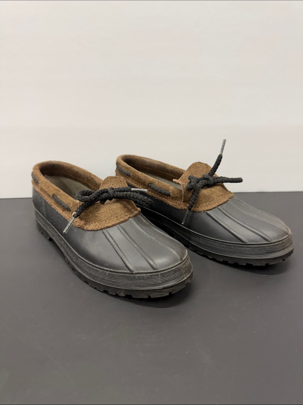 Vintage Women's Waterproof Duck-Style Slip-On Winter Boot in Black and Brown